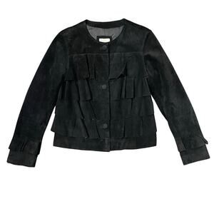 Neiman Marcus Exclusive Ruffle Suede Leather Jacket 3 button Black Women’s Sz L